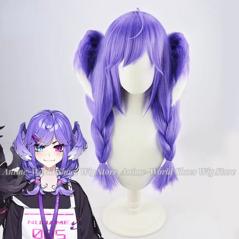 Prop En Cosplay - Vtuber セレン・タツキのコスプレ用ウィッグ。ニージサンジ EN OBSYDIA、太い三つ編み、紫色の編み込みヘア。新品。アイドル風のロールプレイ用ヘッドドレス、小道具。