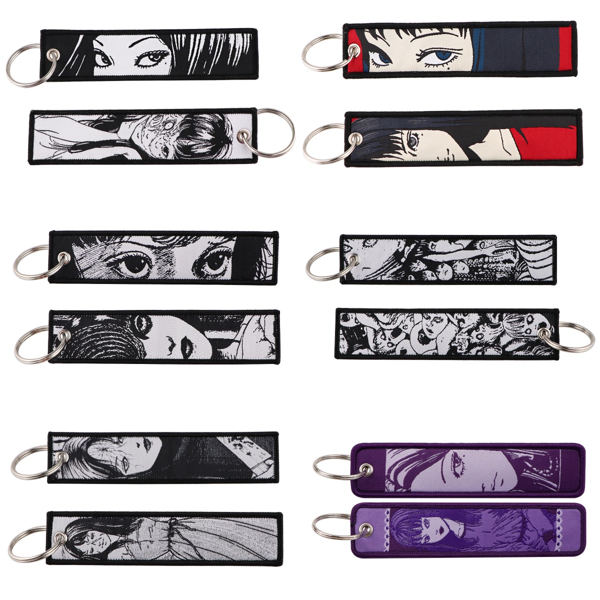 Cosplay Prop Bag - レトロホラーレディーの漫画刺繍キーホルダー 1個 ダークスタイルキーチェーンペンダント メタルリング バックパックバッグ用装飾アクセサリー
