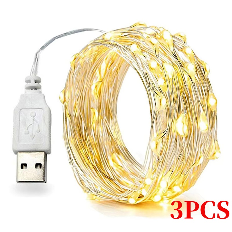 Led El Wire - 銅線LEDクリスマスライトストリング,5 m, 10 m, 20m,USB,防水,新年,花輪,フェアリーライト,結婚披露宴の装飾,3個